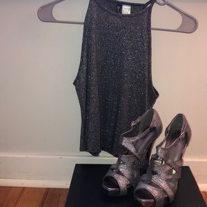 BRAND NEW CROP TOP WITH SILVER HEELS FOR A DEAL